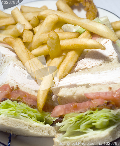 Image of turkey club sandwich french fries