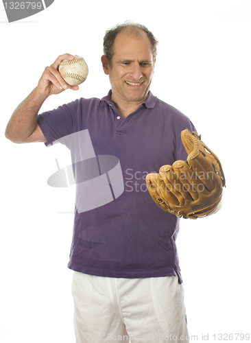 Image of man softball and baseball glove 