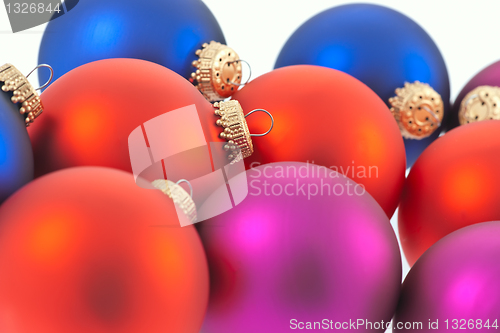 Image of Traditional Christmas Balls on white background