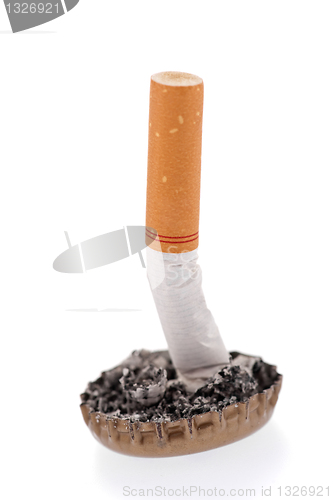 Image of Cigarette butt and ash in a bottle cap