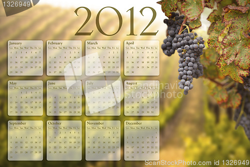 Image of 2012 Calendar with Grape Vineyard Background