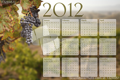Image of 2012 Calendar with Grape Vineyard Background