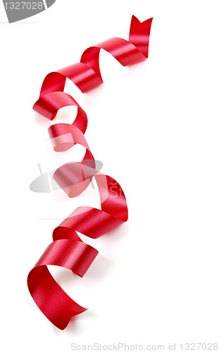 Image of Curled red holiday ribbon