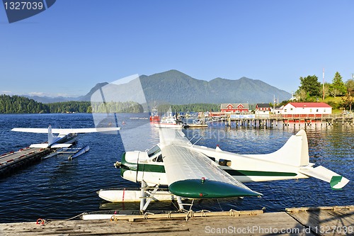 Image of Sea planes at dock in Tofino, Vancouver Island, Canada