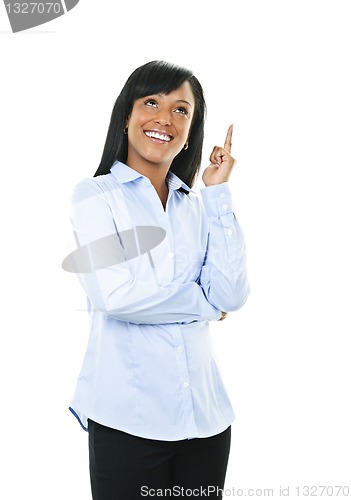 Image of Smiling young woman has idea