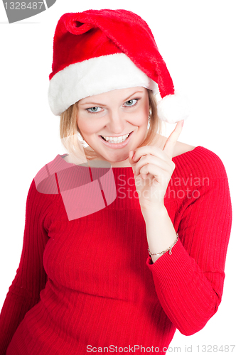 Image of Portrait of beautiful woman santa
