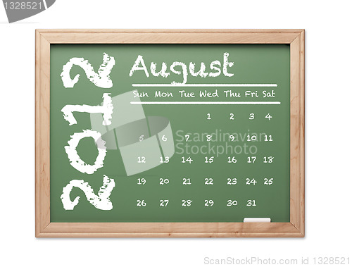 Image of August 2012 Calendar on Green Chalkboard
