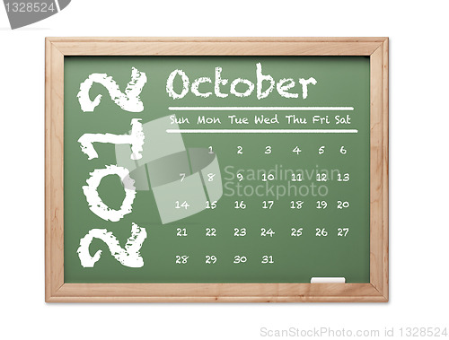 Image of October 2012 Calendar on Green Chalkboard