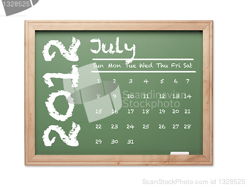 Image of July 2012 Calendar on Green Chalkboard
