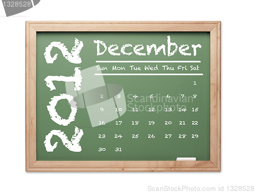 Image of December 2012 Calendar on Green Chalkboard