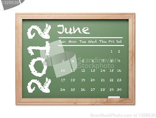 Image of June 2012 Calendar on Green Chalkboard