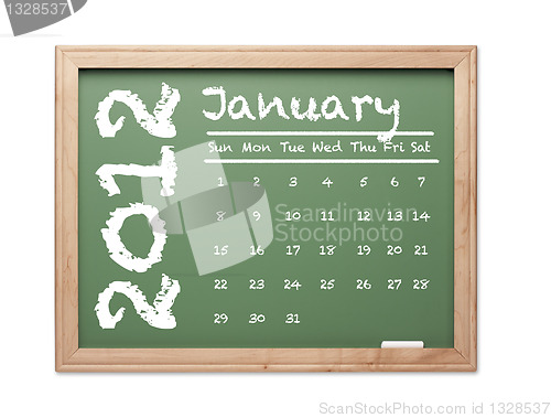 Image of January 2012 Calendar on Green Chalkboard