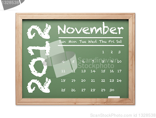 Image of November 2012 Calendar on Green Chalkboard