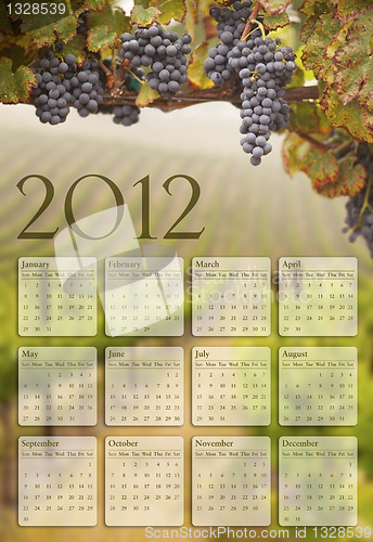 Image of 2012 Calendar with Grape Vineyard Background