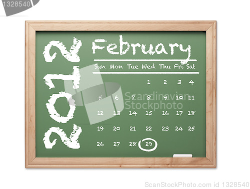 Image of February 2012 Calendar on Green Chalkboard