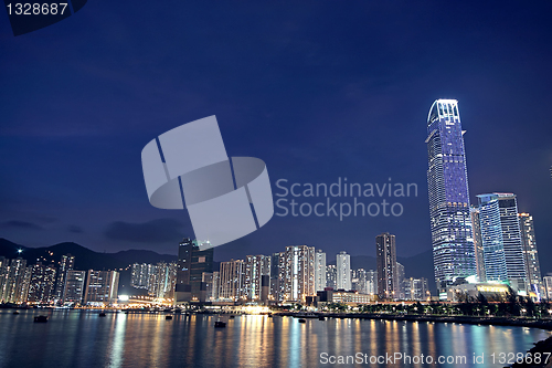 Image of Hong Kong at night and modern buildings 