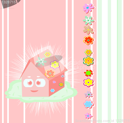 Image of smile house for girl on a green summer meadow