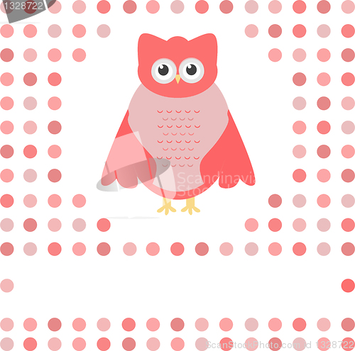 Image of cute owl card. Baby girl arrival announcement card