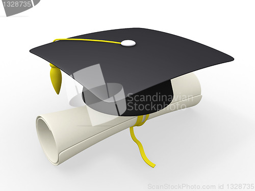 Image of 3d graduation cap and diploma 