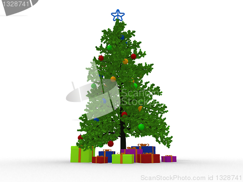 Image of christmas tree and many gifts