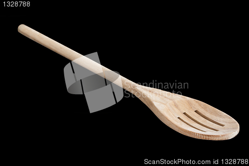 Image of Slotted Wooden Spoon on Black