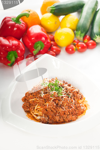 Image of spaghetti pasta with bolognese sauce