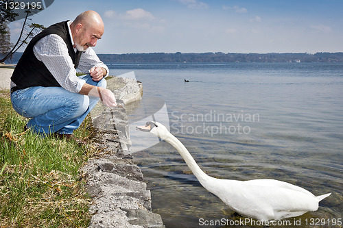 Image of old man and swan