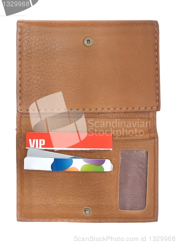 Image of Brown wallet with discount cards