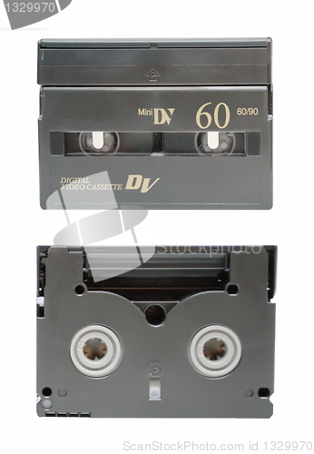 Image of The two sides of mini DV cassette closeup