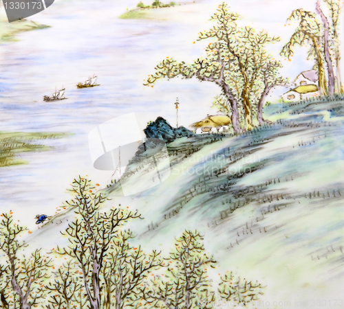 Image of asian traditional painting of landscape