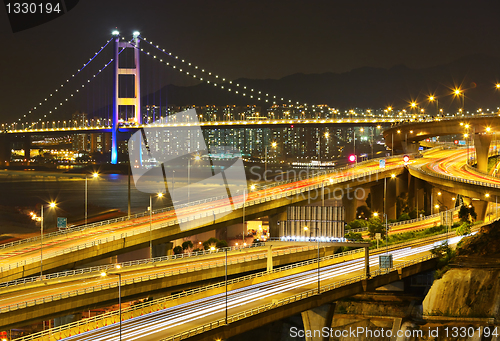 Image of freeway and bridge at night