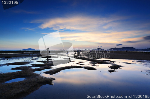 Image of beach and sea sunset in Pak Nai , Hong Kong