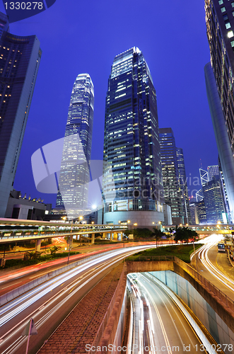 Image of traffic downtown at night
