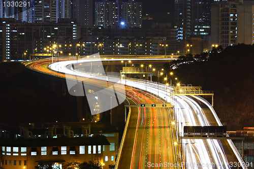 Image of freeway in city at night