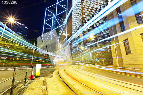 Image of traffic in Hong Kong at night