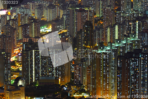 Image of apartment building at night