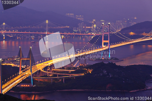 Image of Tsing Ma Bridge in Hong Kong at night