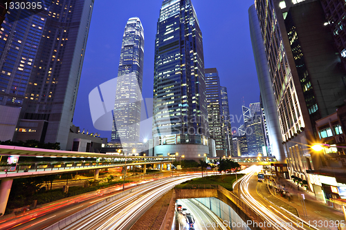 Image of Hong Kong business district at night