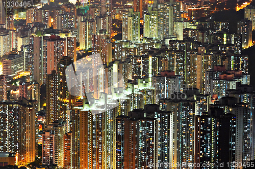 Image of apartment building at night