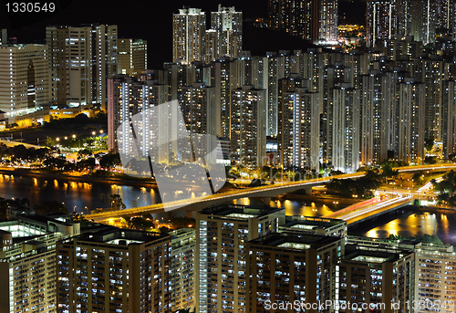 Image of apartment building at night