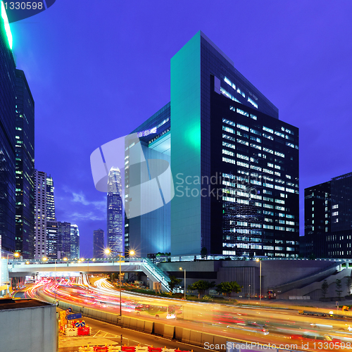 Image of building at night in hong kong