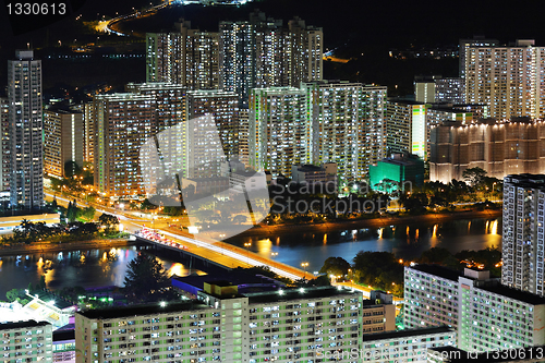 Image of apartment building at night