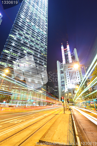 Image of car light trails in mega city