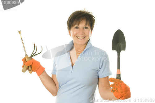 Image of female gardener gardening tools