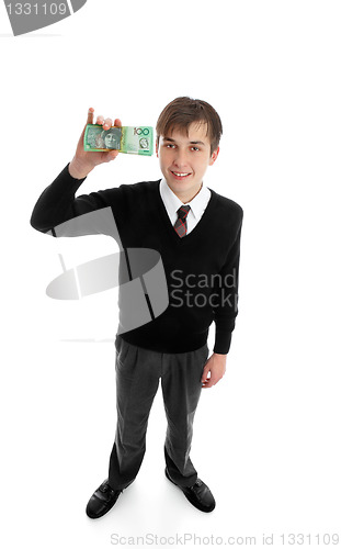 Image of School boy with cash money