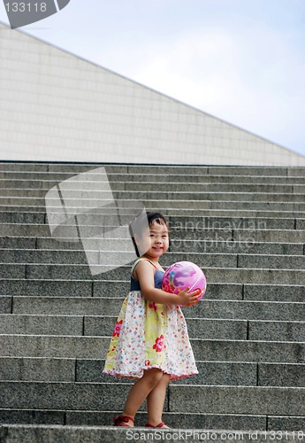 Image of Cute Asian girl on steps