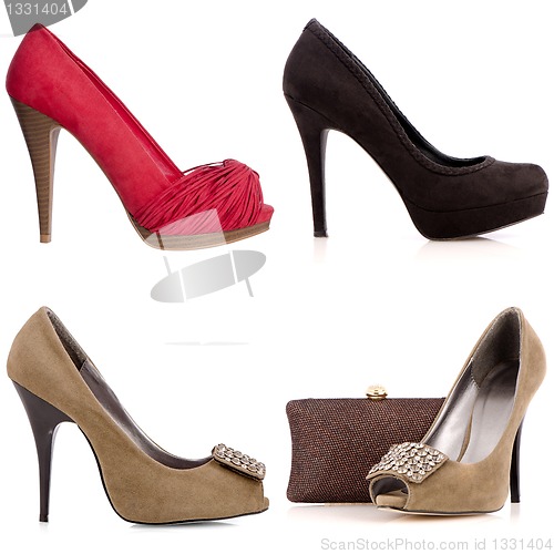 Image of Four female high-heeled shoes