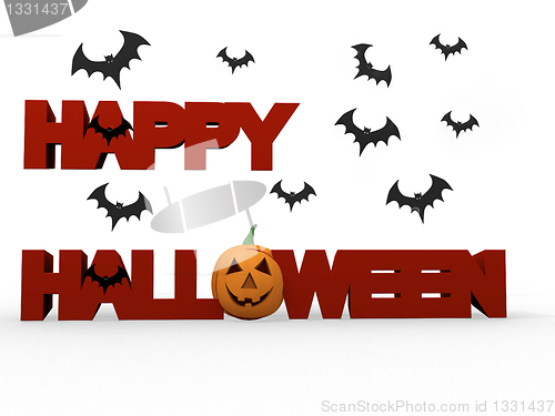 Image of Happy halloween lettering with graphic of fiery pumpkin 
