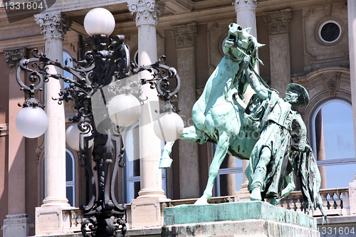 Image of Details horse and rider statue at Royal palace in Budapest, Hung