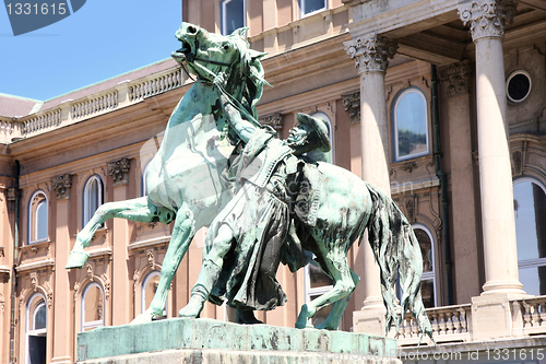 Image of Details horse and rider statue at Royal palace in Budapest, Hung